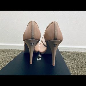 Chanel Mesh Grosgrain Camellia Pumps Pink Beige